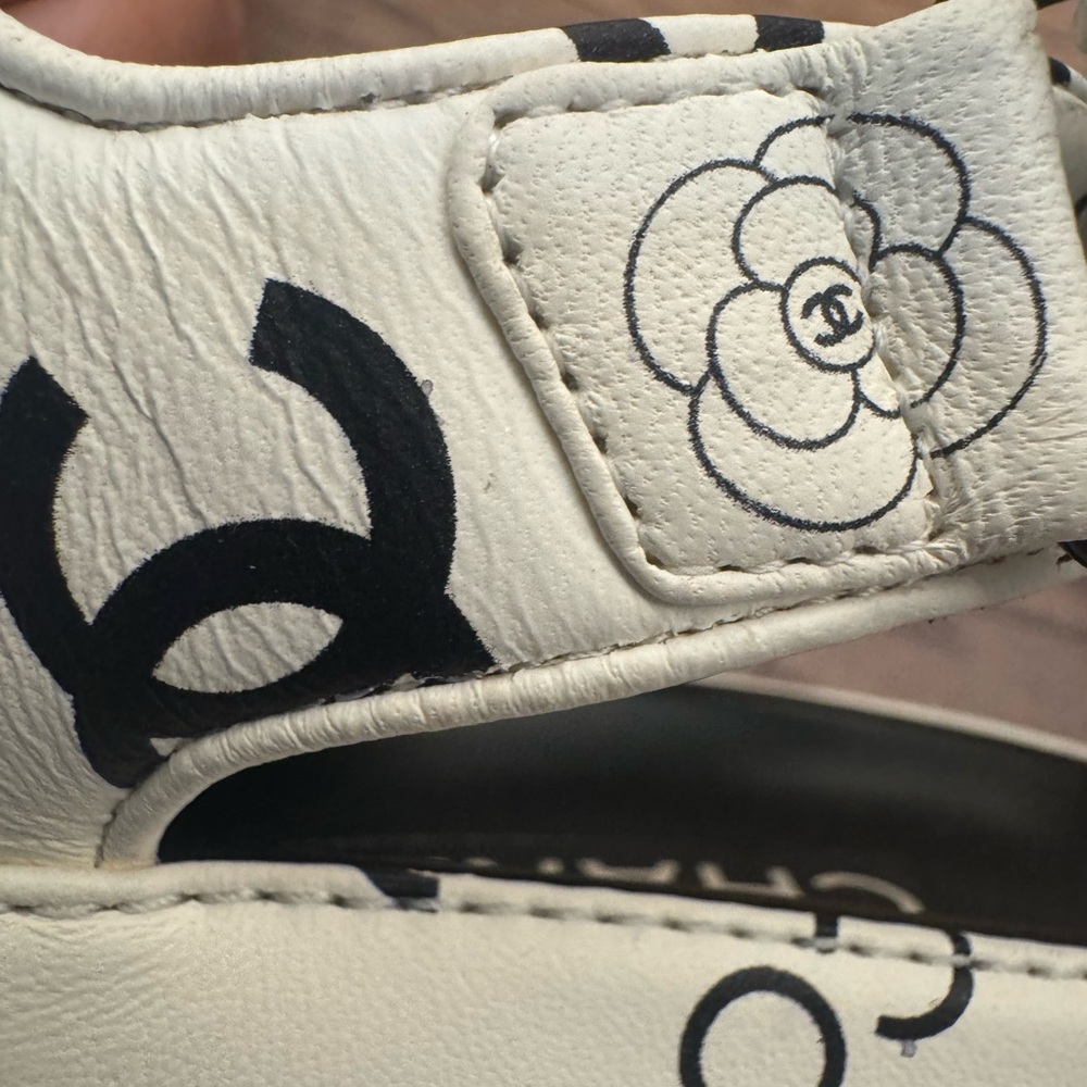 CHANEL Black and White Logo Dad Sandals - Picture 10 of 16